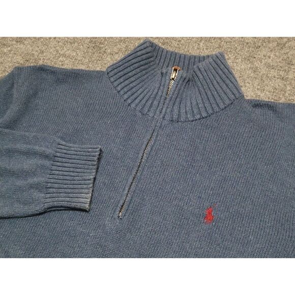 Ralph Lauren Other - Polo Ralph Lauren Sweater Men L Blue 1/4 Zip Pullover Pony Leather Pull Cotton